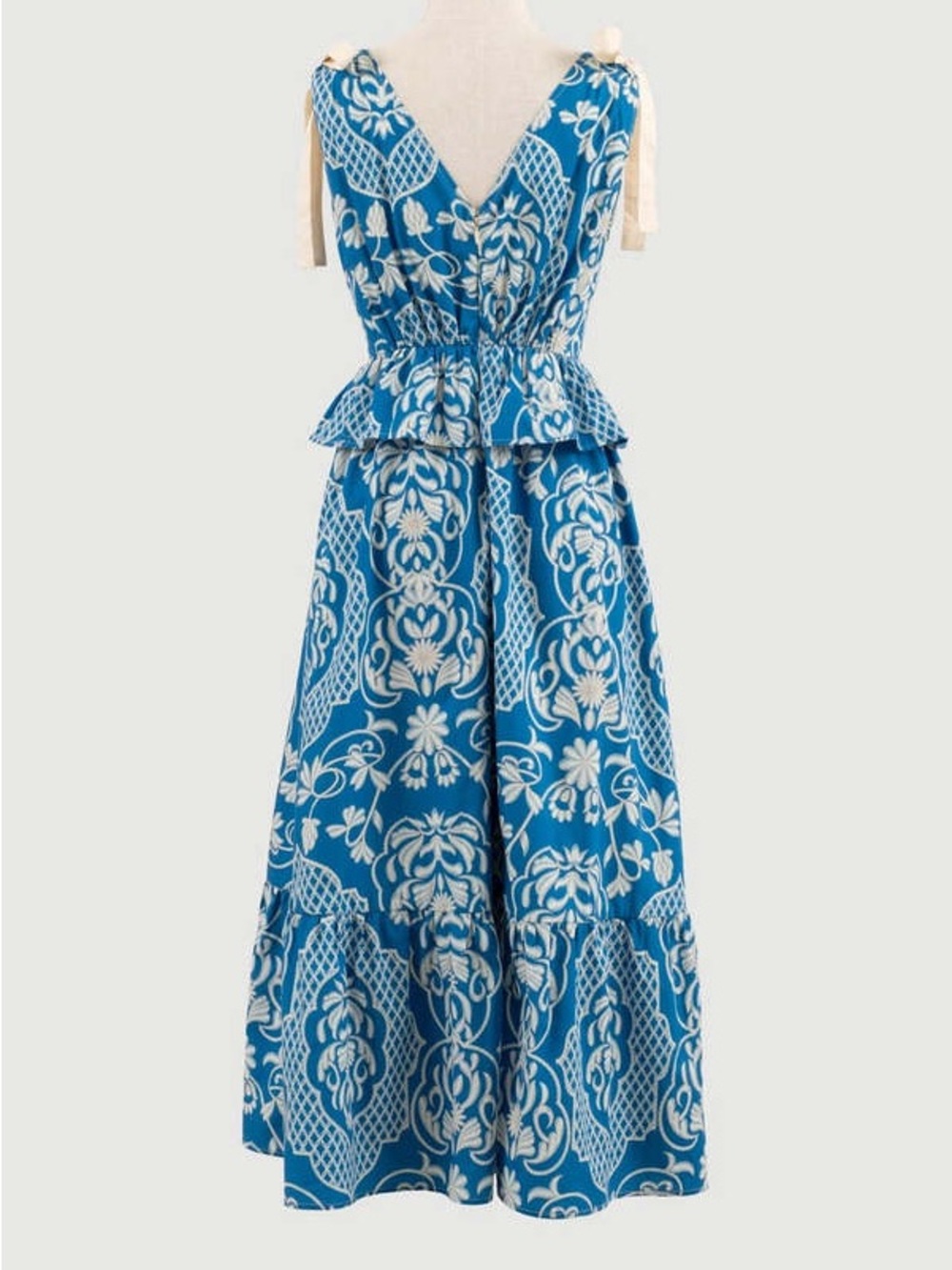 Moon River Blue Floral-Print Tiered Maxi Dress